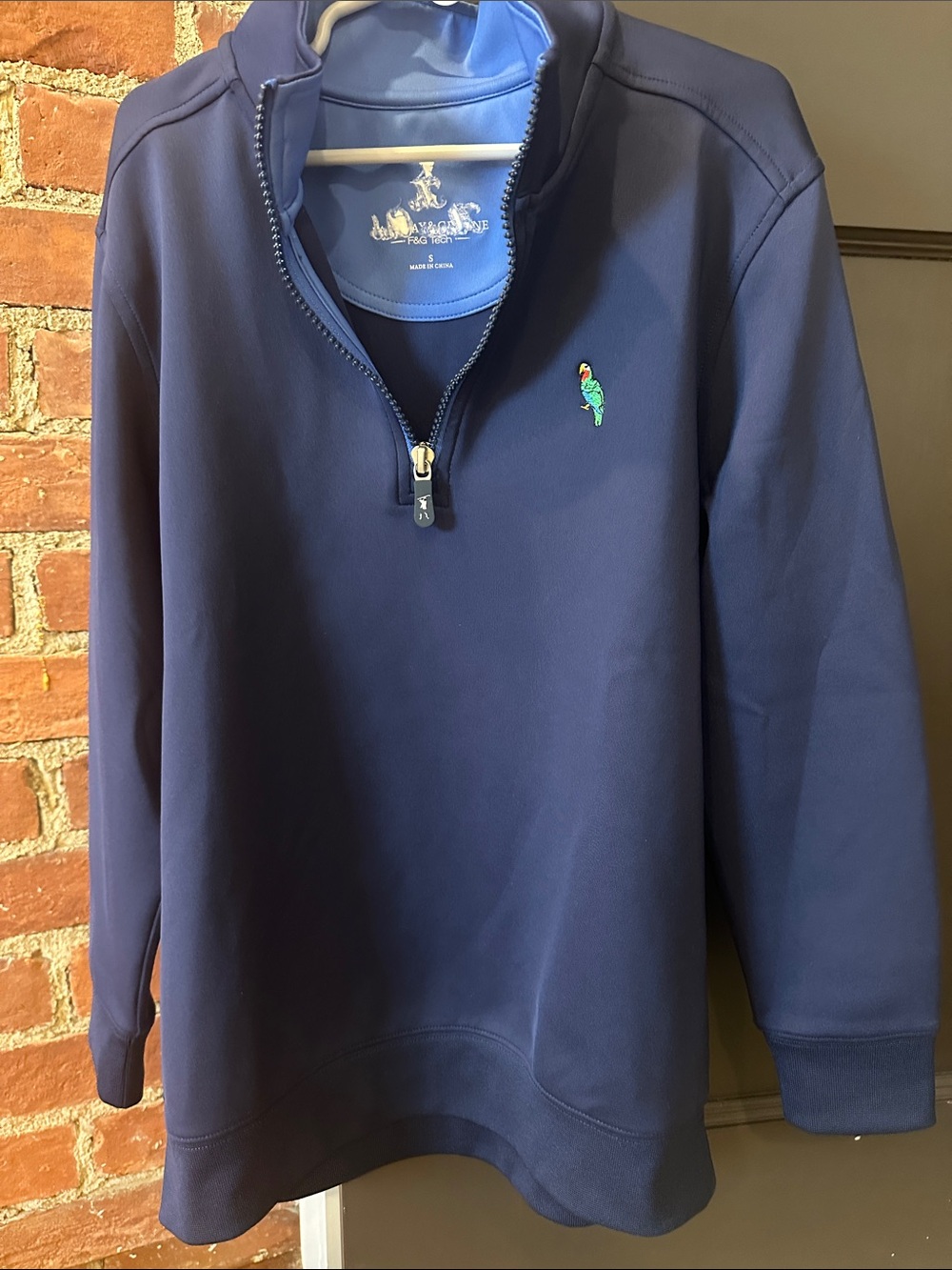 Fairway & Greene Navy Blue Quarter-Zip Pullover with Green Parrot Logo